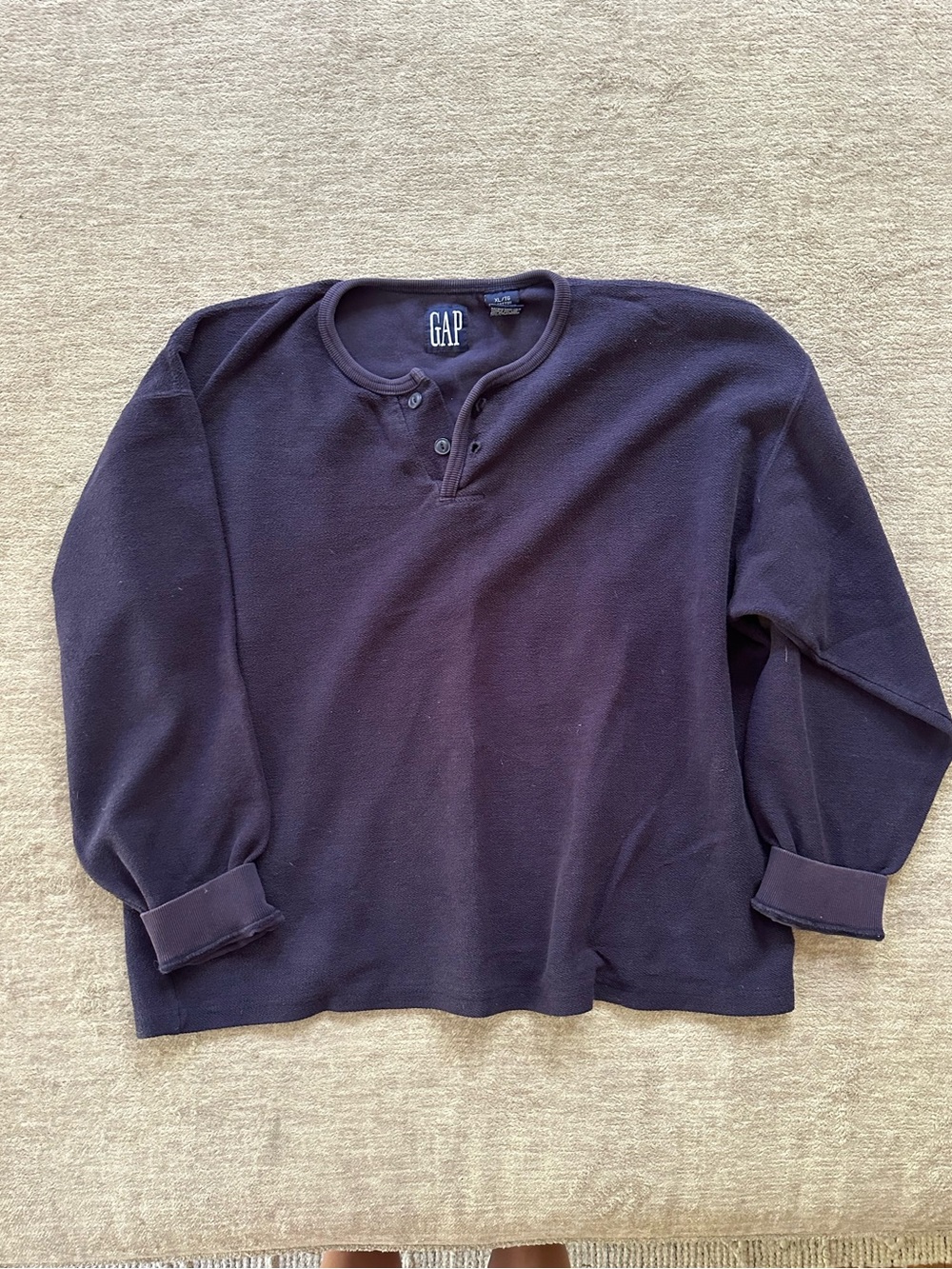 Vintage GAP Navy Blue Henley Terry Long Sleeve Heavyweight Shirt